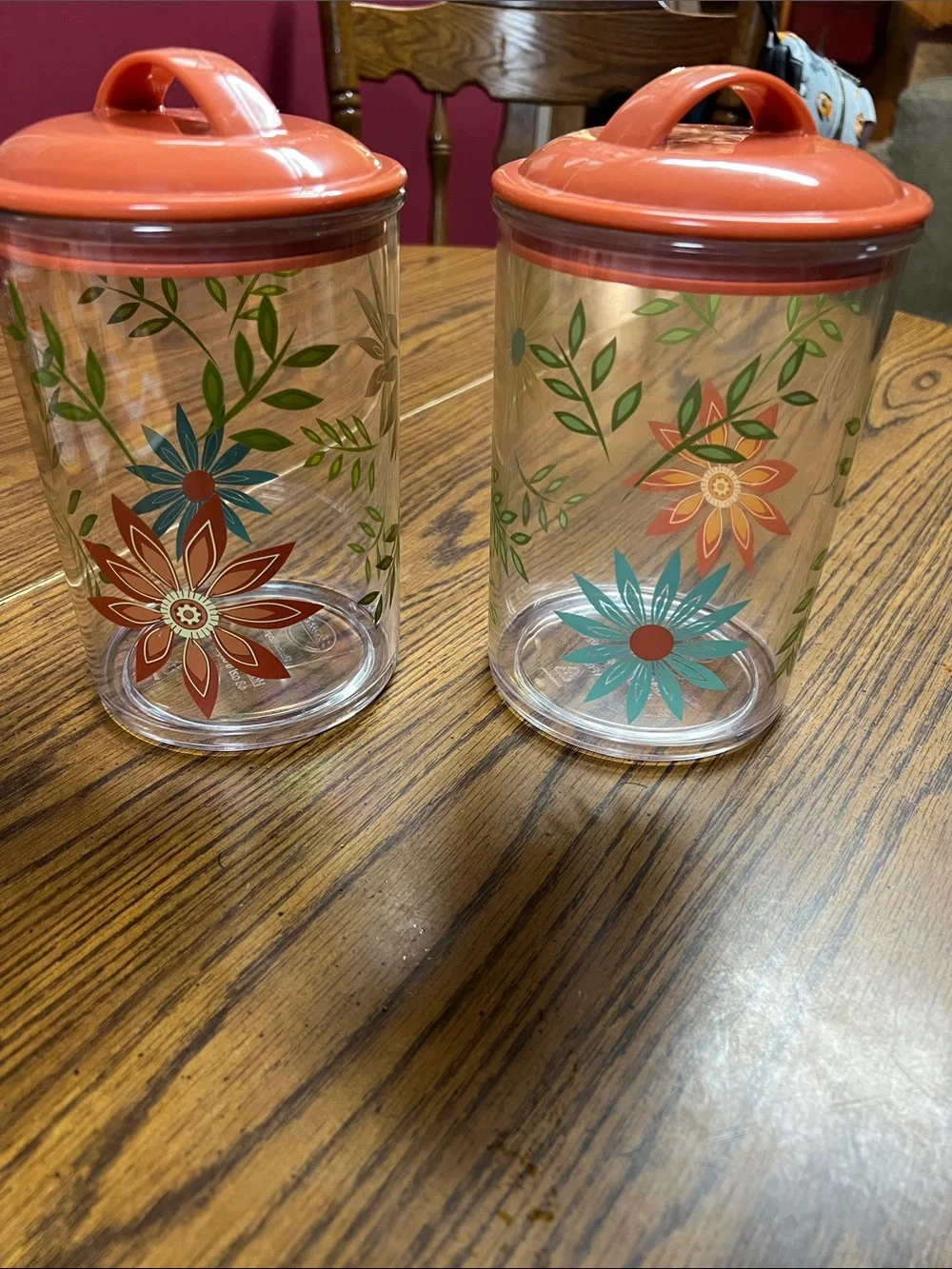 Corelle Retired Happy Days Canisters with Coral Lid